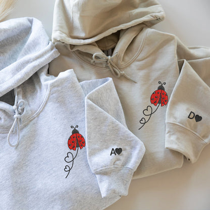 Ladybug Hearts Matching Hoodies for Couples - Custom Embroidered Sweatshirts