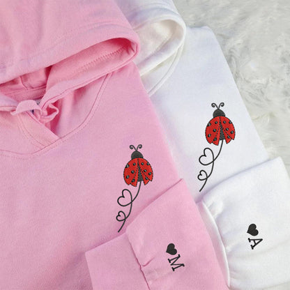 Ladybug Hearts Matching Hoodies for Couples - Custom Embroidered Sweatshirts