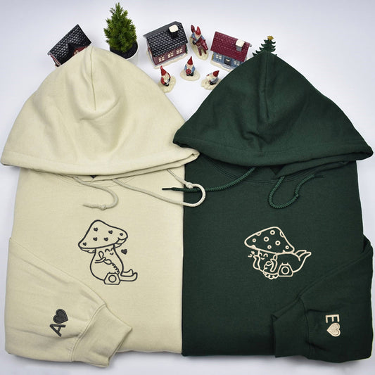 Late Night Mushroom Calls Matching Hoodies for Couples - Custom Embroidered Sweatshirts