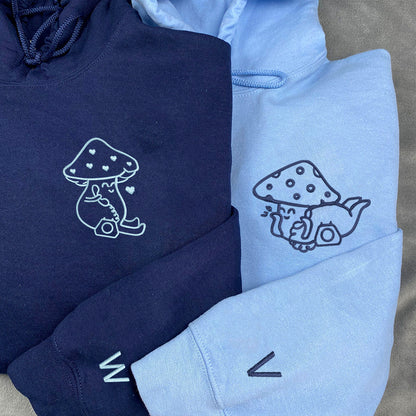 Late Night Mushroom Calls Matching Hoodies for Couples - Custom Embroidered Sweatshirts