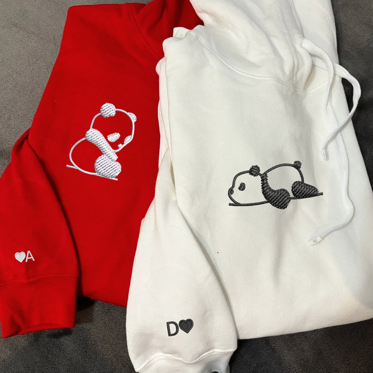 Lazy Panda Matching Hoodies for Couples - Custom Embroidered Sweatshirts