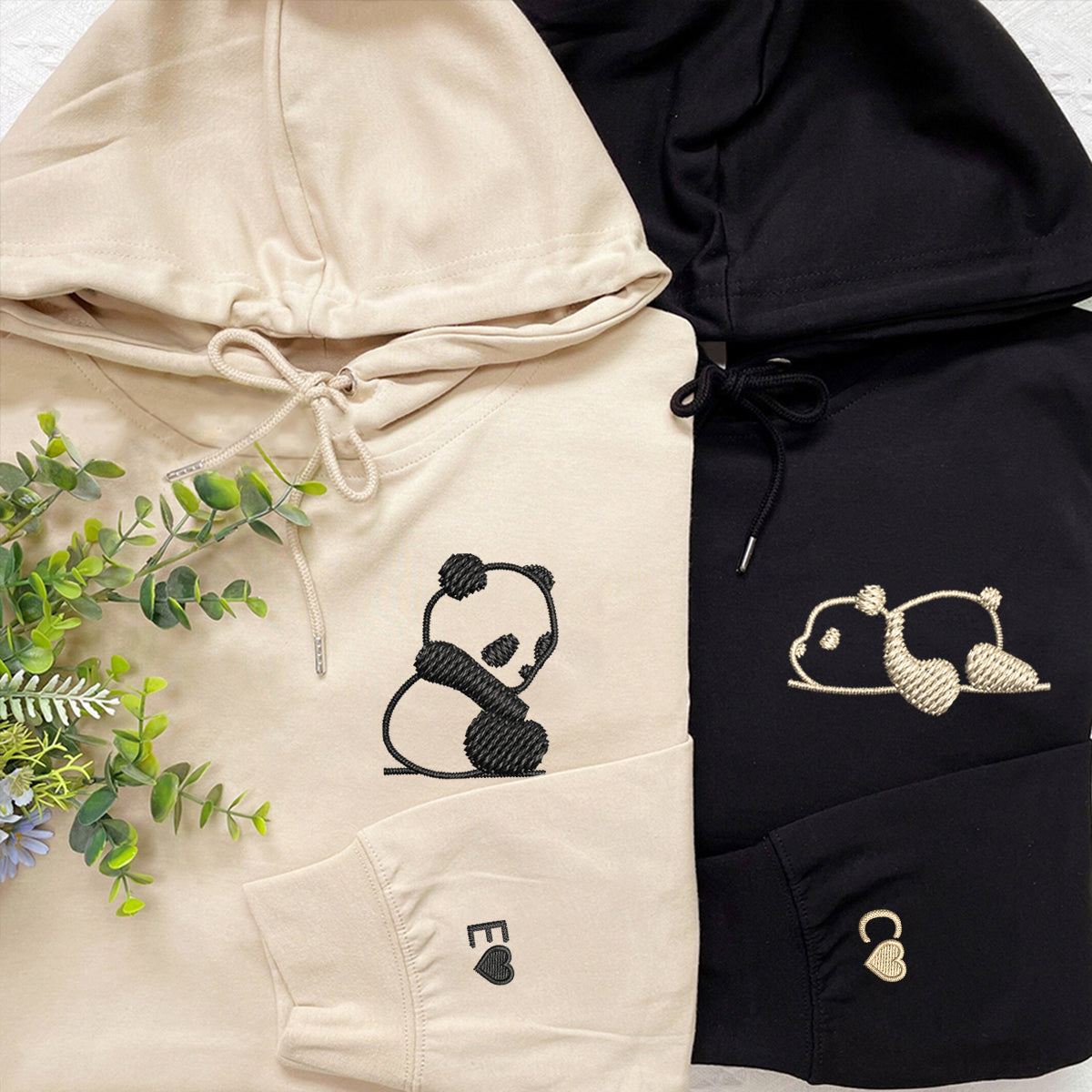 Lazy Panda Matching Hoodies for Couples - Custom Embroidered Sweatshirts