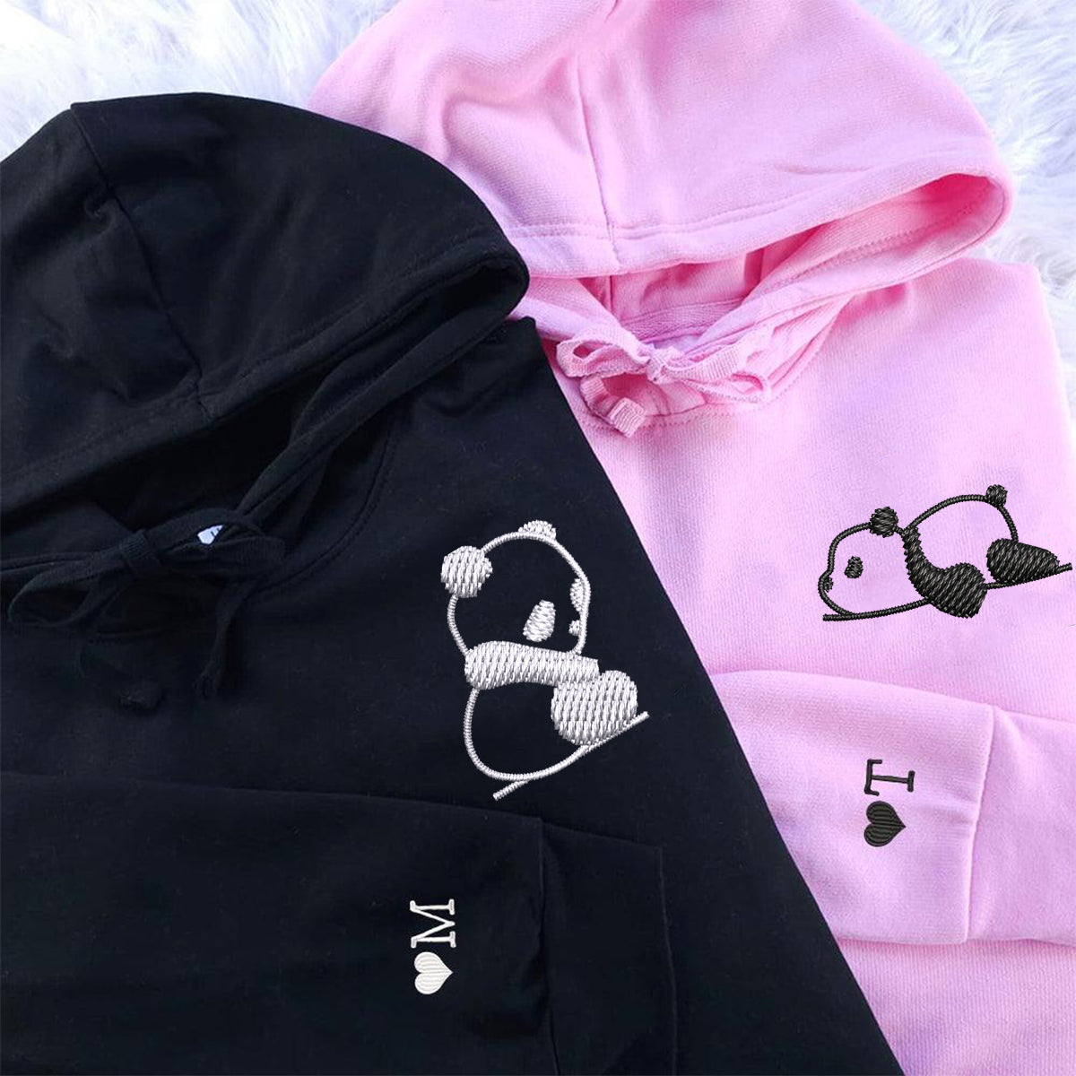 Lazy Panda Matching Hoodies for Couples - Custom Embroidered Sweatshirts