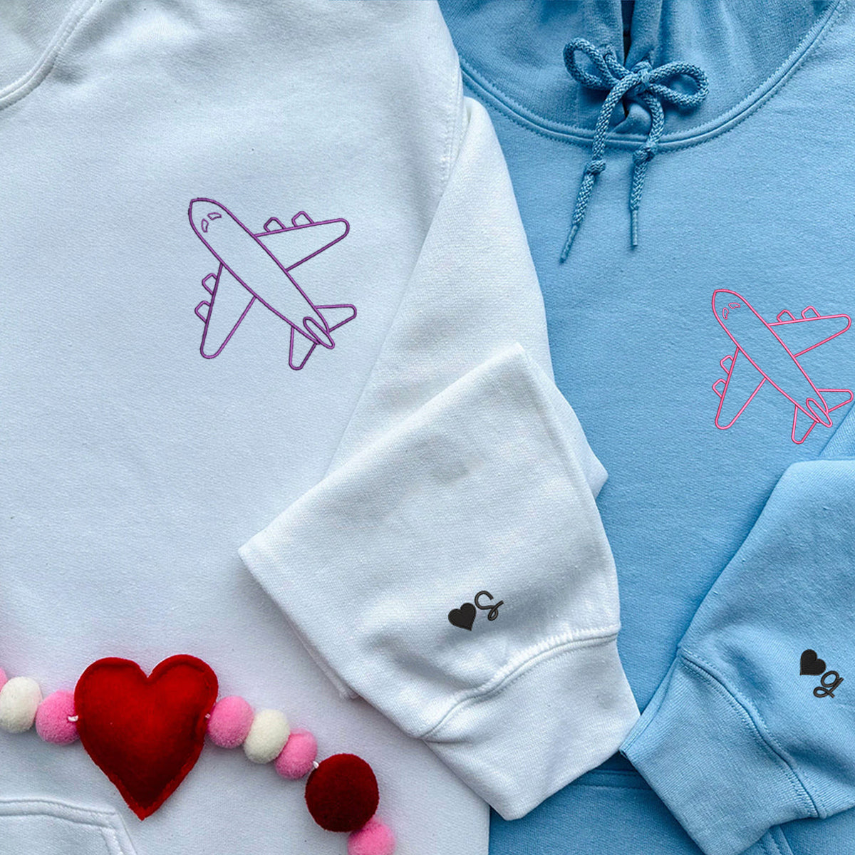 Long Distance Matching Hoodies for Couples - Custom Embroidered Sweatshirts