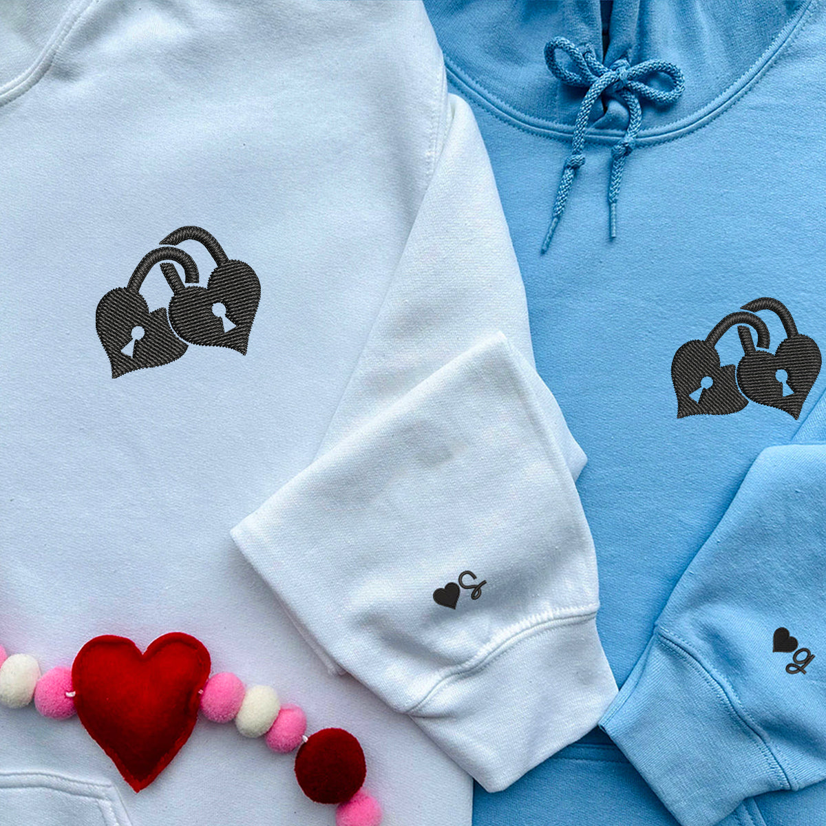 Love Padlock Matching Hoodies for Couples - Custom Embroidered Sweatshirts