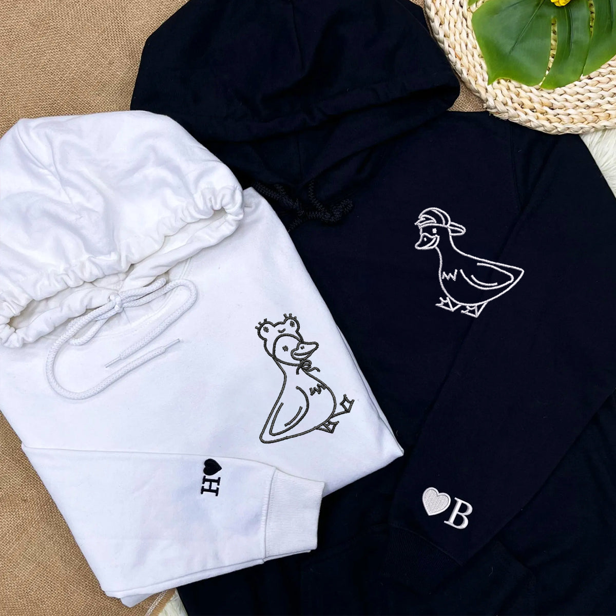 Lovely Duck Matching Hoodies for Couples - Custom Embroidered Sweatshirts