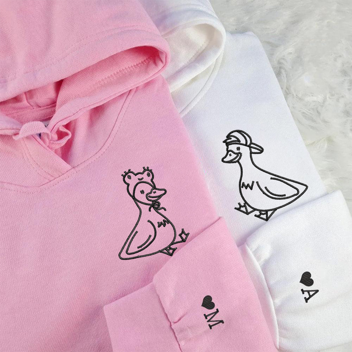 Lovely Duck Matching Hoodies for Couples - Custom Embroidered Sweatshirts