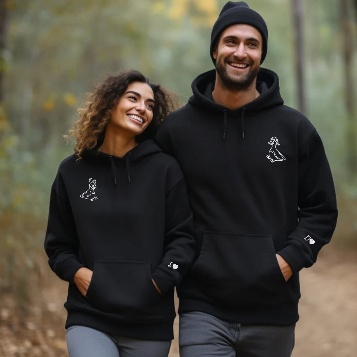 Lovely Duck Matching Hoodies for Couples - Custom Embroidered Sweatshirts