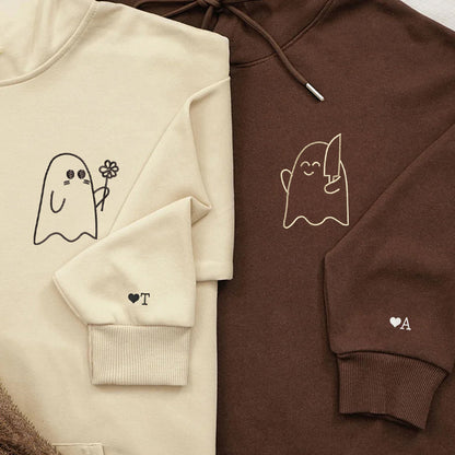 Lovely Sheet Ghost Matching Hoodies for Couples - Custom Embroidered Sweatshirts