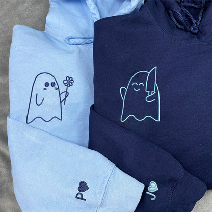 Lovely Sheet Ghost Matching Hoodies for Couples - Custom Embroidered Sweatshirts