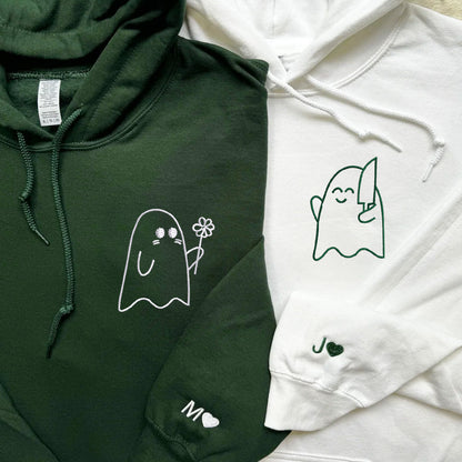 Lovely Sheet Ghost Matching Hoodies for Couples - Custom Embroidered Sweatshirts