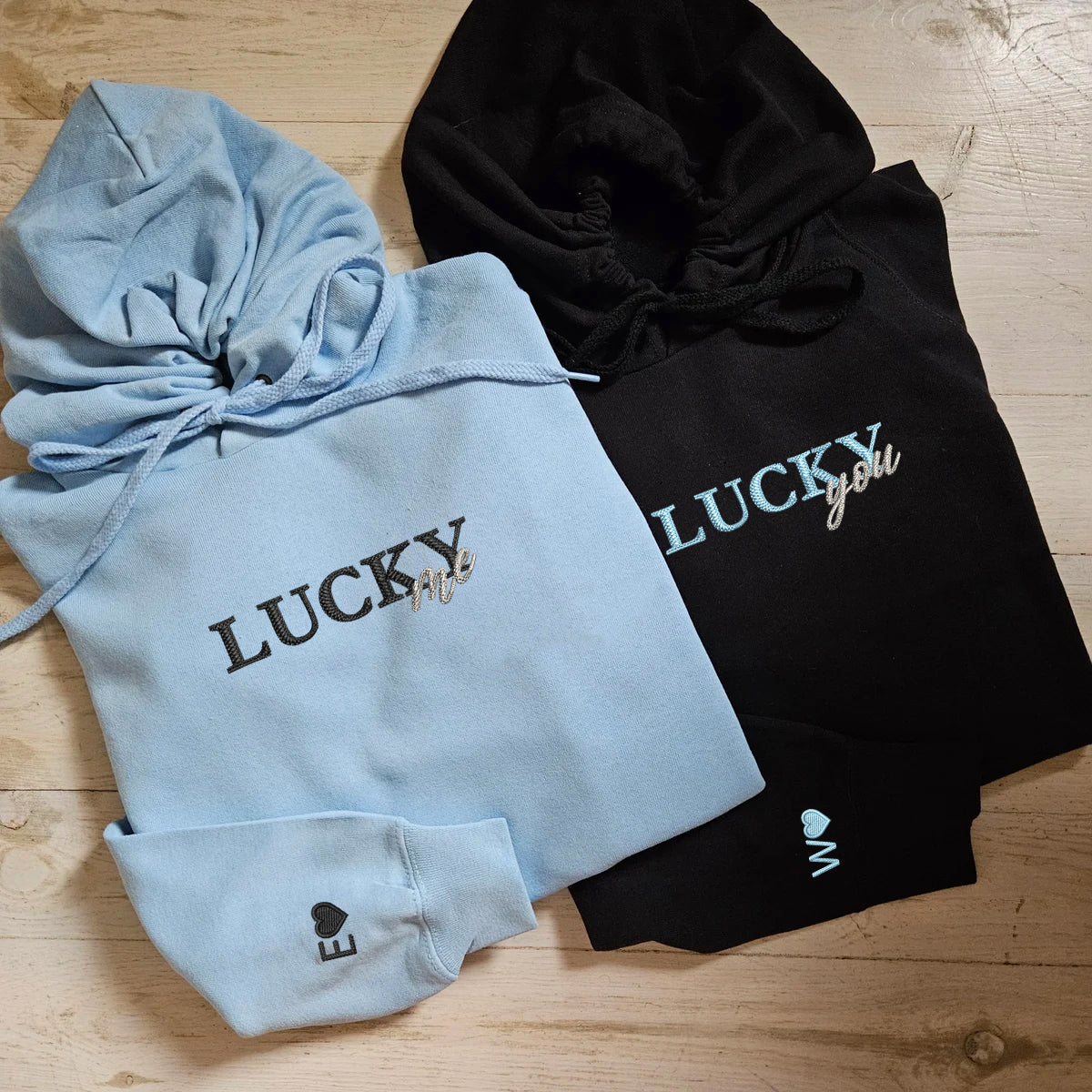 Lucky You Lucky Me Matching Hoodies for Couples - Custom Embroidered Sweatshirts