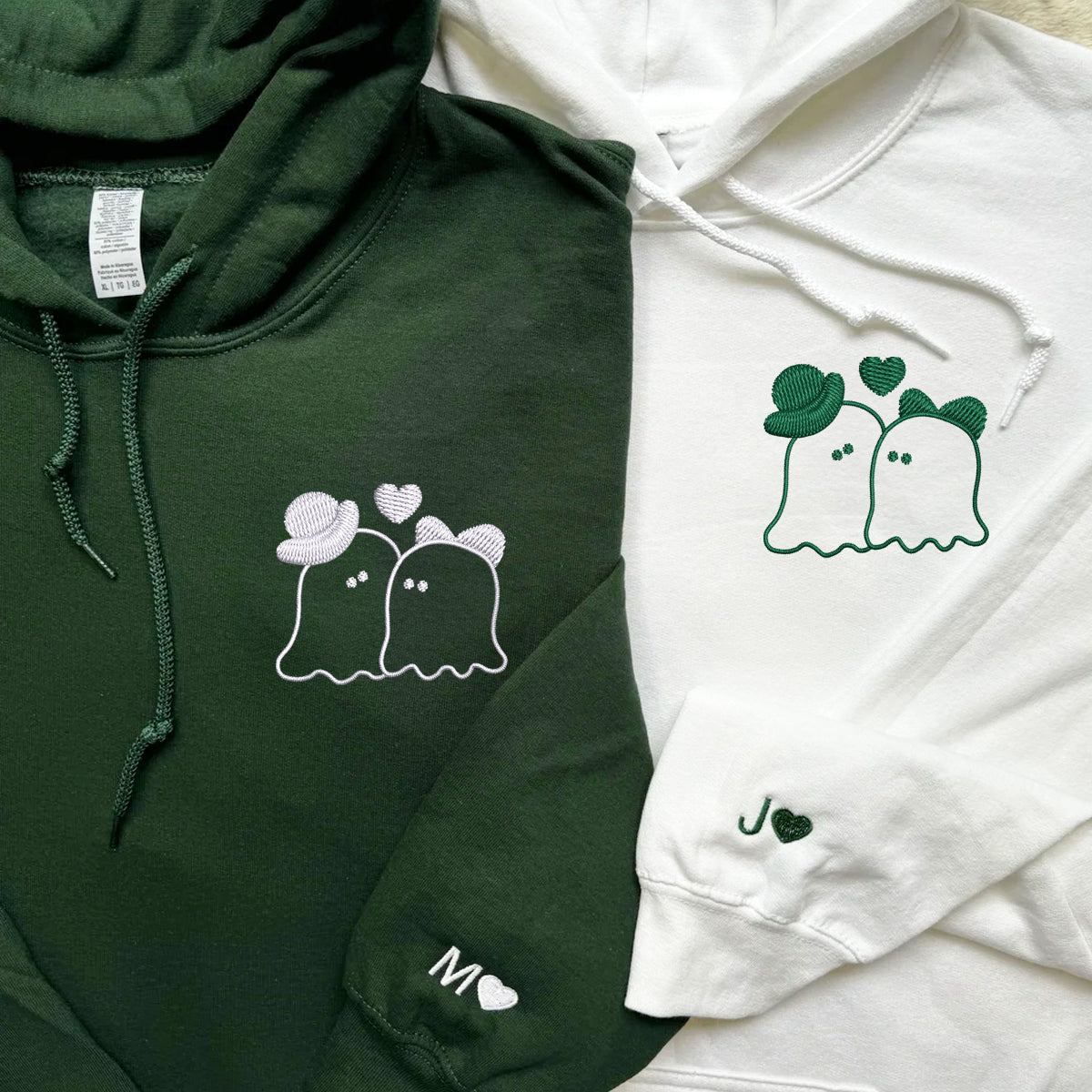 Married Ghosts Matching Hoodies for Couples - Custom Embroidered Sweatshirts