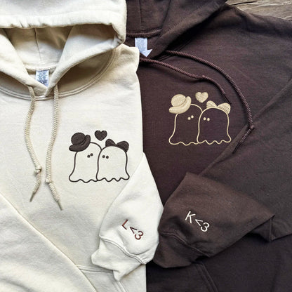 Married Ghosts Matching Hoodies for Couples - Custom Embroidered Sweatshirts