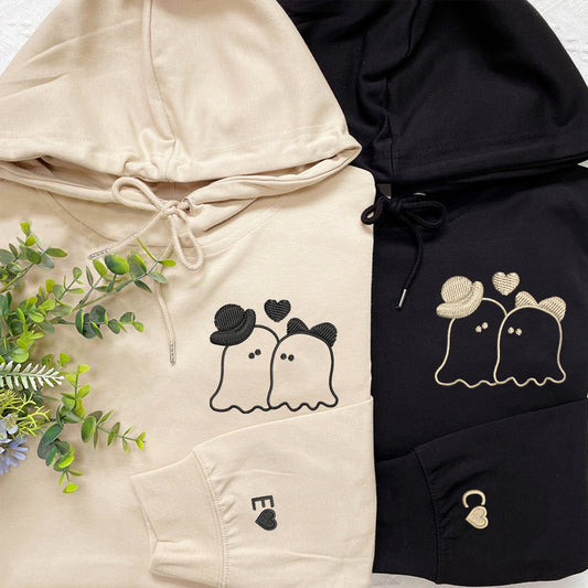 Married Ghosts Matching Hoodies for Couples - Custom Embroidered Sweatshirts