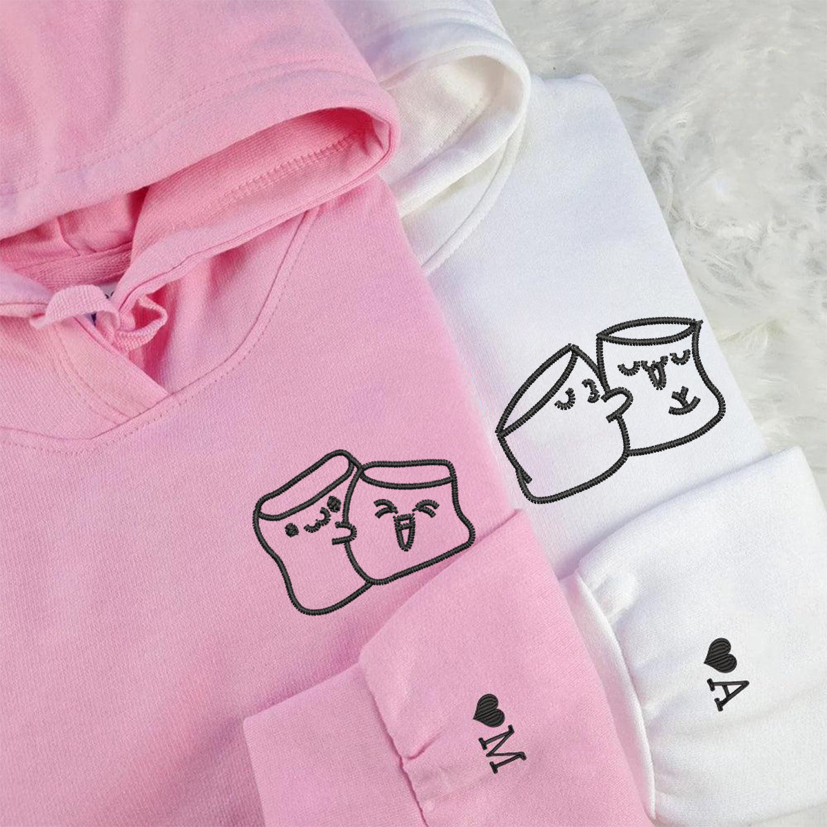 Marshmallow Love Matching Hoodies for Couples - Custom Embroidered Sweatshirts