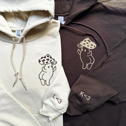 Middle Finger Mushroom Matching Hoodies for Couples - Custom Embroidered Sweatshirts