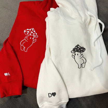 Middle Finger Mushroom Matching Hoodies for Couples - Custom Embroidered Sweatshirts