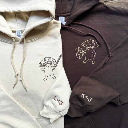 Mushroom Battle Matching Hoodies for Couples - Custom Embroidered Sweatshirts