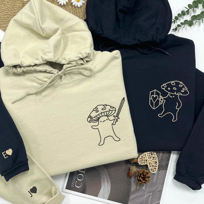 Mushroom Battle Matching Hoodies for Couples - Custom Embroidered Sweatshirts