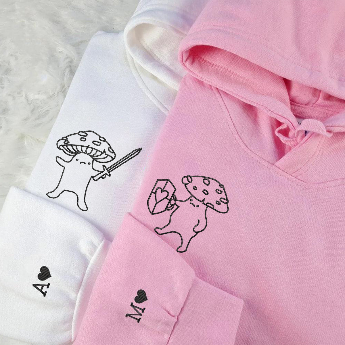 Mushroom Battle Matching Hoodies for Couples - Custom Embroidered Sweatshirts