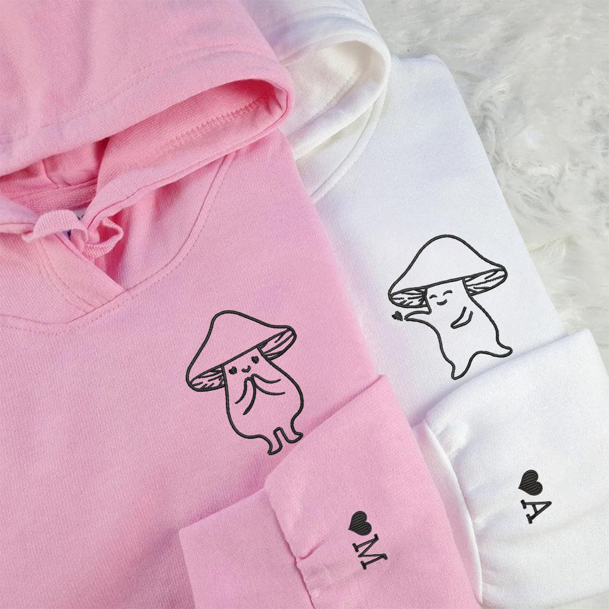 Mushroom Love Matching Hoodies for Couples - Custom Embroidered Couple Sweatshirts