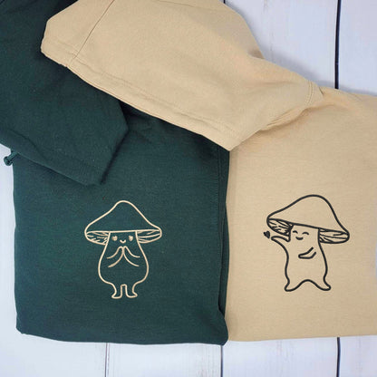 Mushroom Love Matching Hoodies for Couples - Custom Embroidered Couple Sweatshirts