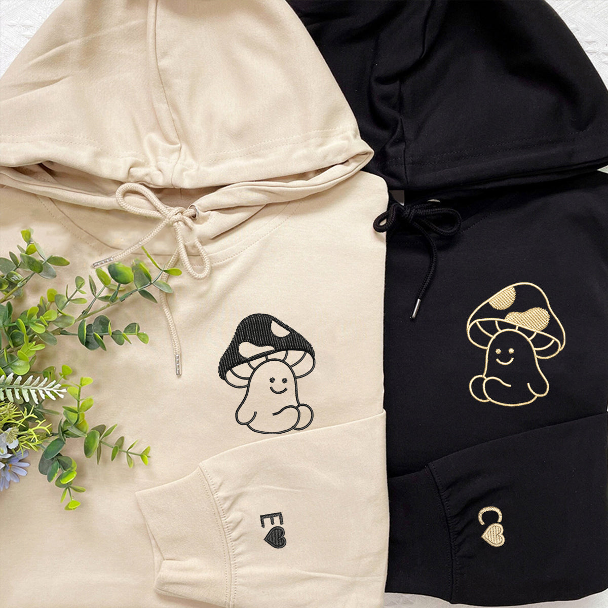 Mushroom Matching Hoodies for Couples - Custom Embroidered Sweatshirts