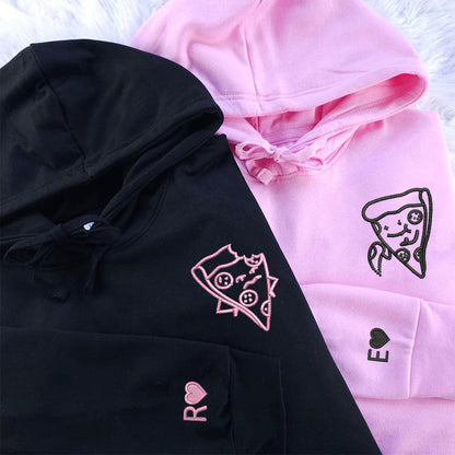 One Bite Pizza Matching Hoodies for Couples - Custom Embroidered Sweatshirts