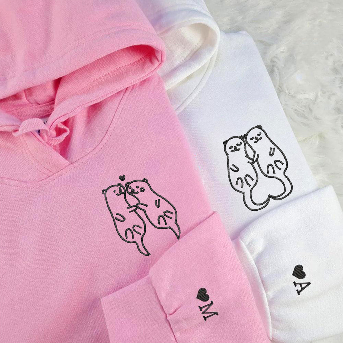 Otter Matching Hoodies for Couples - Custom Embroidered Sweatshirts