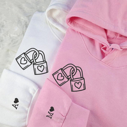 Padlock with Heart Matching Hoodies for Couples - Custom Embroidered Sweatshirts