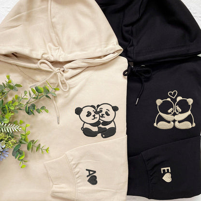 Panda Love Matching Hoodies for Couples - Custom Embroidered Sweatshirts