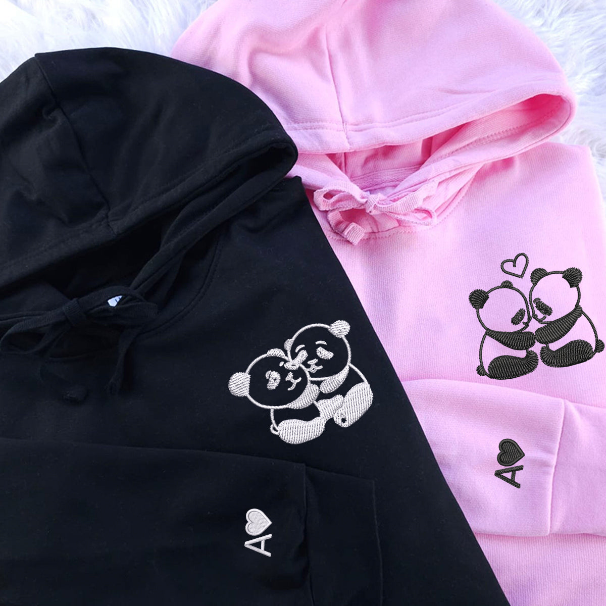 Panda Love Matching Hoodies for Couples - Custom Embroidered Sweatshirts