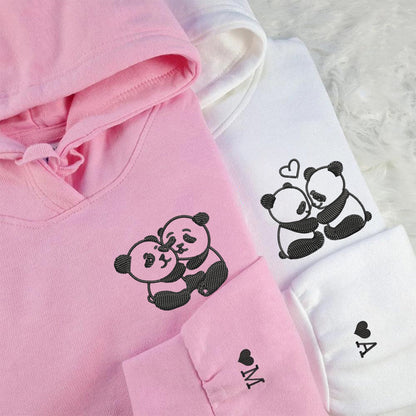 Panda Love Matching Hoodies for Couples - Custom Embroidered Sweatshirts