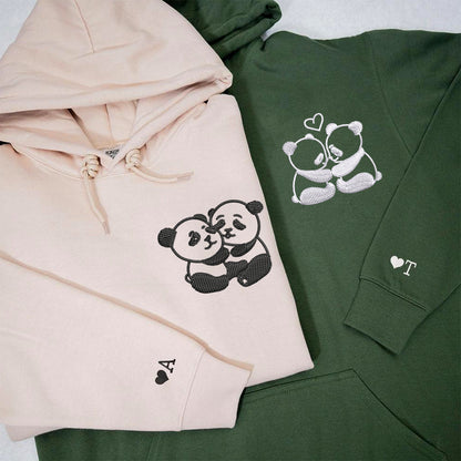 Panda Love Matching Hoodies for Couples - Custom Embroidered Sweatshirts