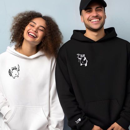 Panda and Raccoon Matching Hoodies for Couples - Custom Embroidered Sweatshirts