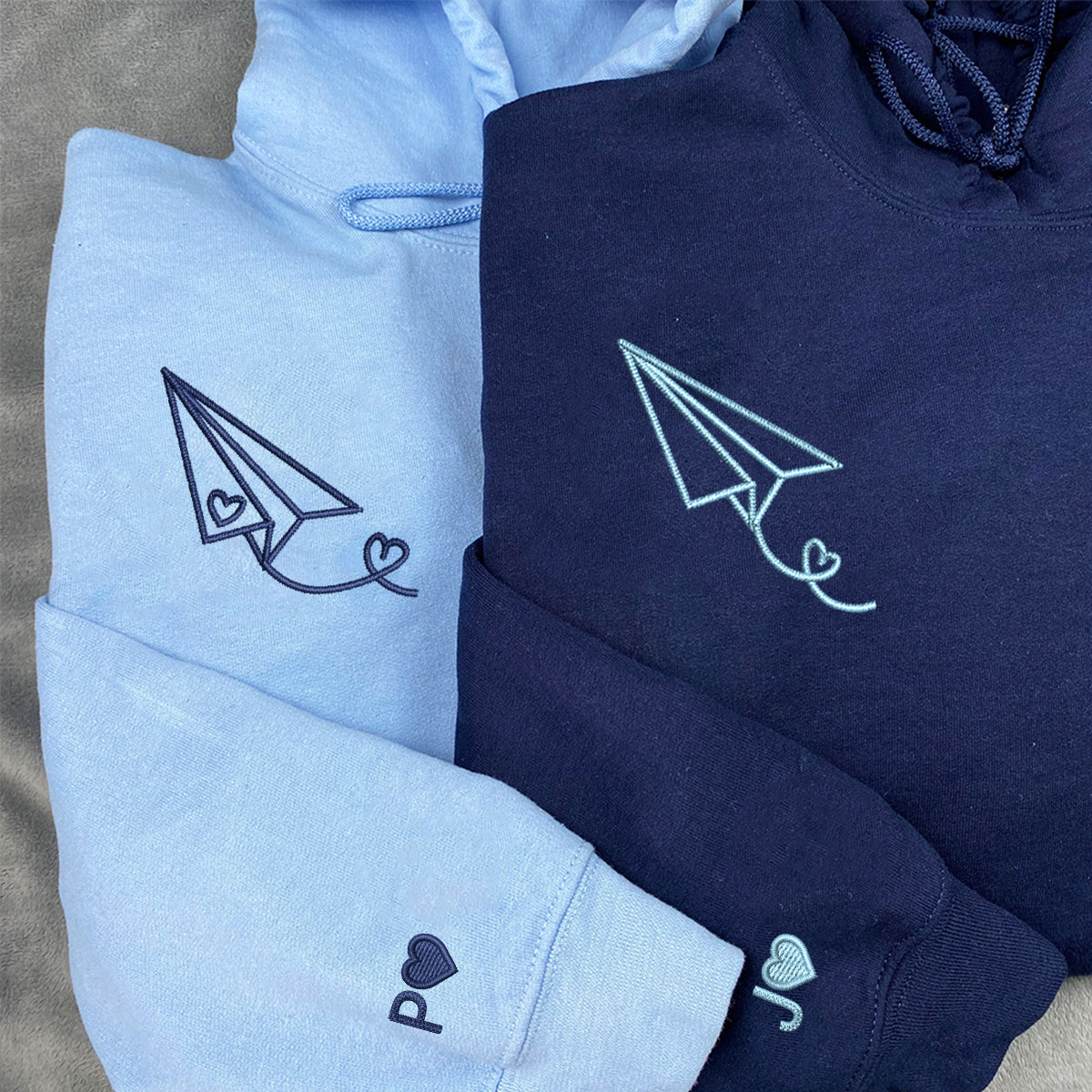 Paper Airplane Heart Matching Hoodies for Couples - Custom Embroidered Sweatshirts