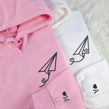 Paper Airplane Heart Matching Hoodies for Couples - Custom Embroidered Sweatshirts