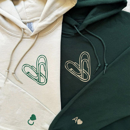 Paperclip Heart Matching Hoodies for Couples - Custom Embroidered Couple Sweatshirts