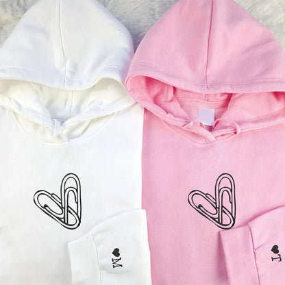 Paperclip Heart Matching Hoodies for Couples - Custom Embroidered Couple Sweatshirts