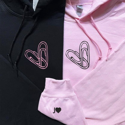 Paperclip Heart Matching Hoodies for Couples - Custom Embroidered Couple Sweatshirts