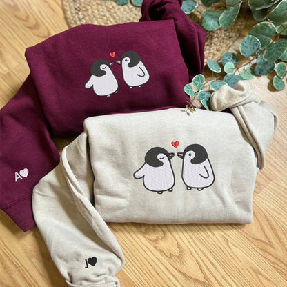 Penguin Love Matching Hoodies for Couples - Custom Embroidered Couple Sweatshirts