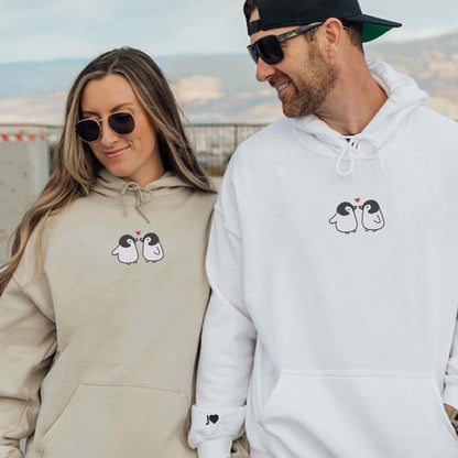 Penguin Love Matching Hoodies for Couples - Custom Embroidered Couple Sweatshirts