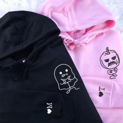 Pumpkin and Ghost Play Game Matching Hoodies for Couples - Custom Embroidered Sweatshirts