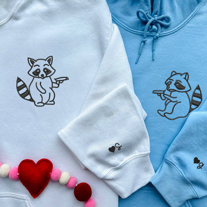 Raccoon Guns Matching Hoodies for Couples - Custom Embroidered Sweatshirts