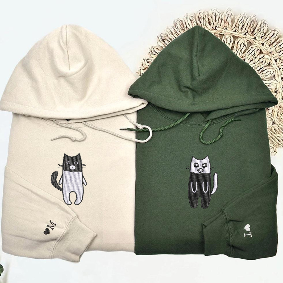 Robber Bandit Cats Matching Hoodies for Couples - Custom Embroidered Sweatshirts