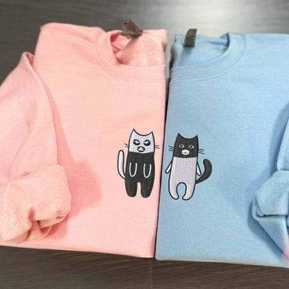 Robber Bandit Cats Matching Hoodies for Couples - Custom Embroidered Sweatshirts