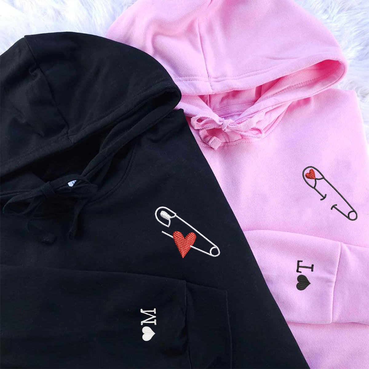 Safety Pin Love Matching Hoodies for Couples - Custom Embroidered Sweatshirts