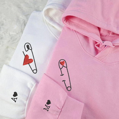 Safety Pin Love Matching Hoodies for Couples - Custom Embroidered Sweatshirts