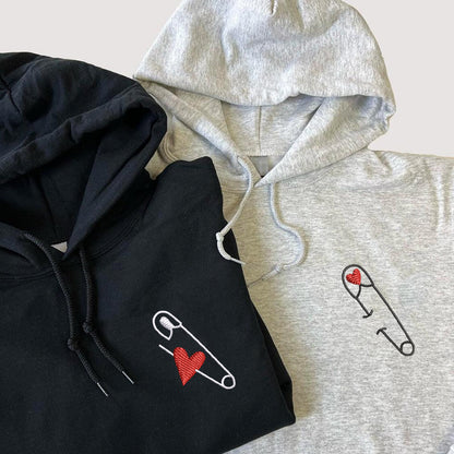 Safety Pin Love Matching Hoodies for Couples - Custom Embroidered Sweatshirts